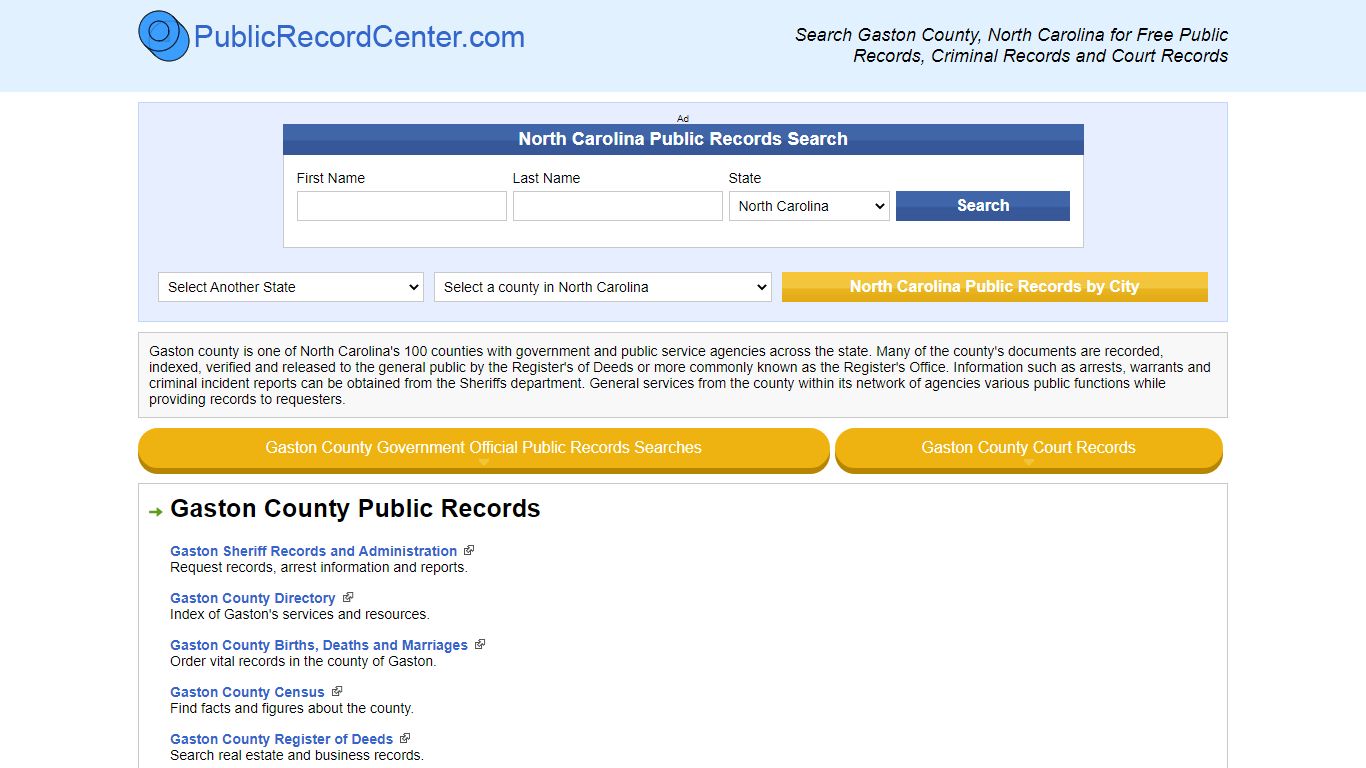 Gaston County North Carolina Free Public Records - Court Records ...
